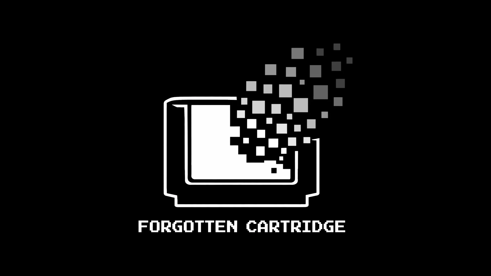 Forgotten Cartridge logo: a white game cartridge breaking into pixels above the words Forgotten Cartridge, on black.